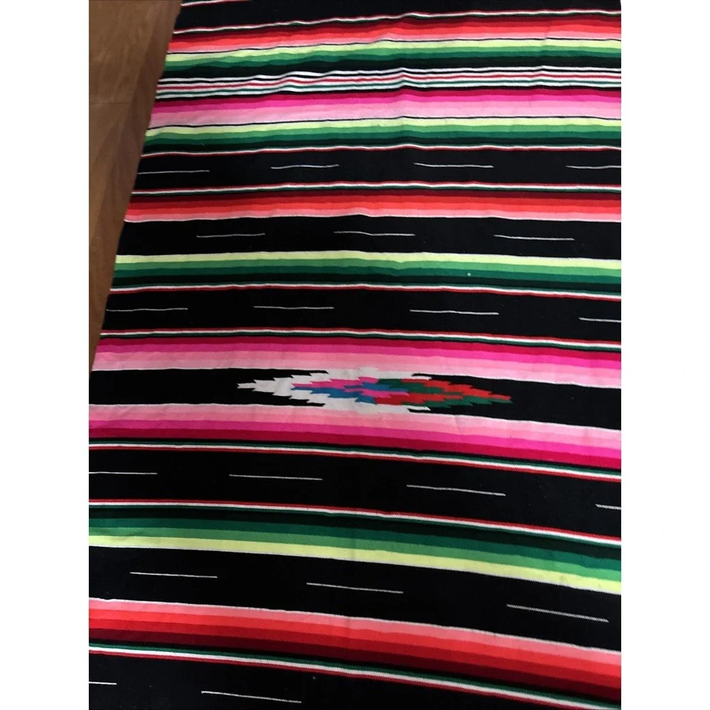 Traditional Colorful Striped Fringed Woven  Mexican Blanket 7' X 3'